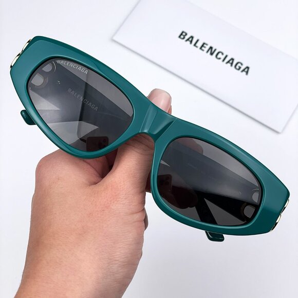 Balenciaga BB0095S 005 BRAND NEW Sunglasses Green Gold Logo Grey Cat Eye Unisex main image 8